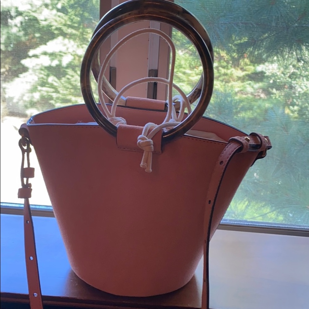 Coral suede, bucket bag, crossbody .